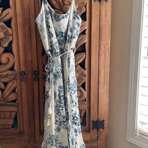Lovestich blue and white French Toille spaghetti strap midi dress size small